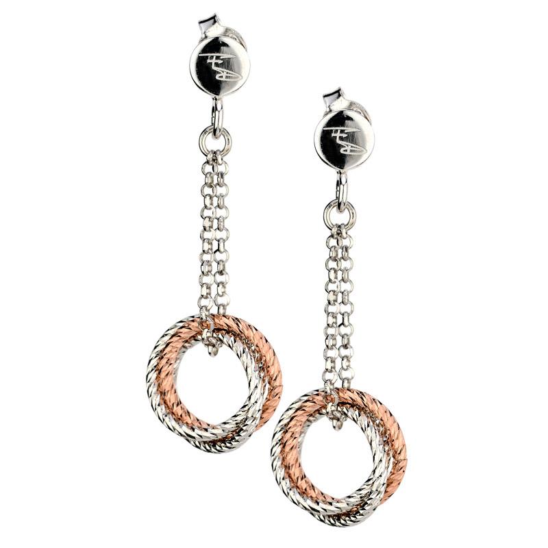 Sterling Silver Rose Gold Plated 3 Ring Earrings